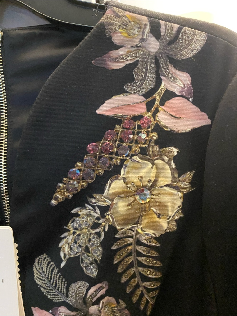 NWT, Ted Baker Black Midi Dress with Pink and Gold Floral Embroidery - Picture 5 of 6